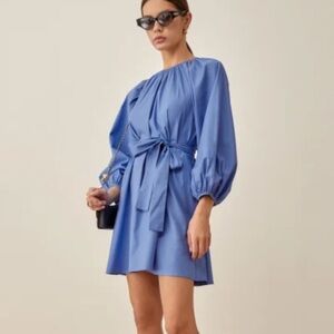 Reformation Rennae Puff Sleeve Mini Dress Dusk Blue